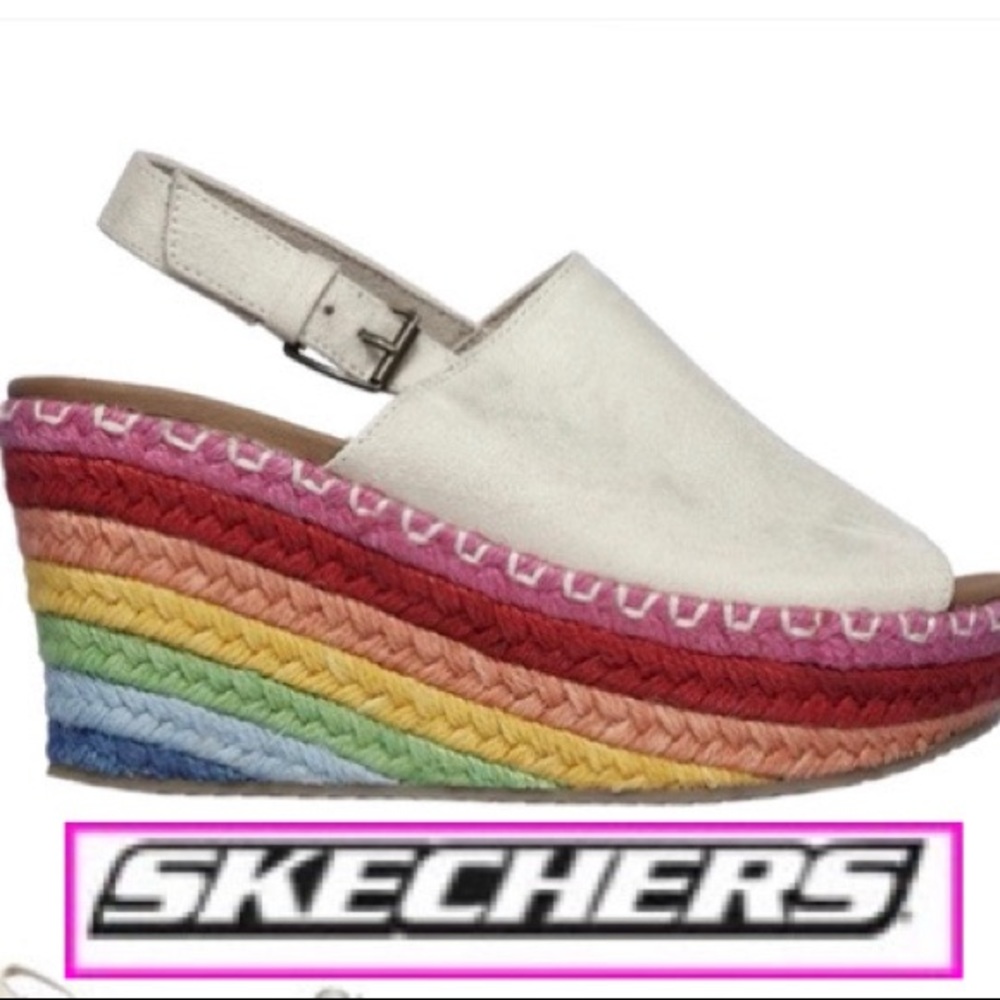 SKECHERS BRIT-RAINBOW JUTE SLING BACK HIGH WEDGES